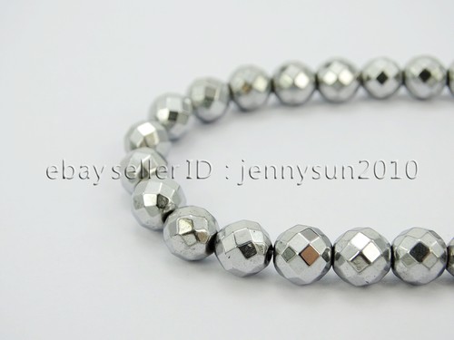 Natural Hematite Gemstone Faceted Round Beads Metallic Colors 15.5'' 4mm 6mm 8mm - Picture 5 of 31