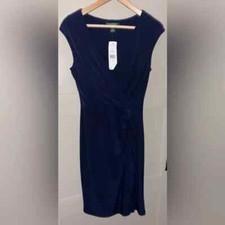 Lauren Ralph Lauren V-Neck Side Twist Jersey Knit Dress NWT 6 Lighthouse Navy