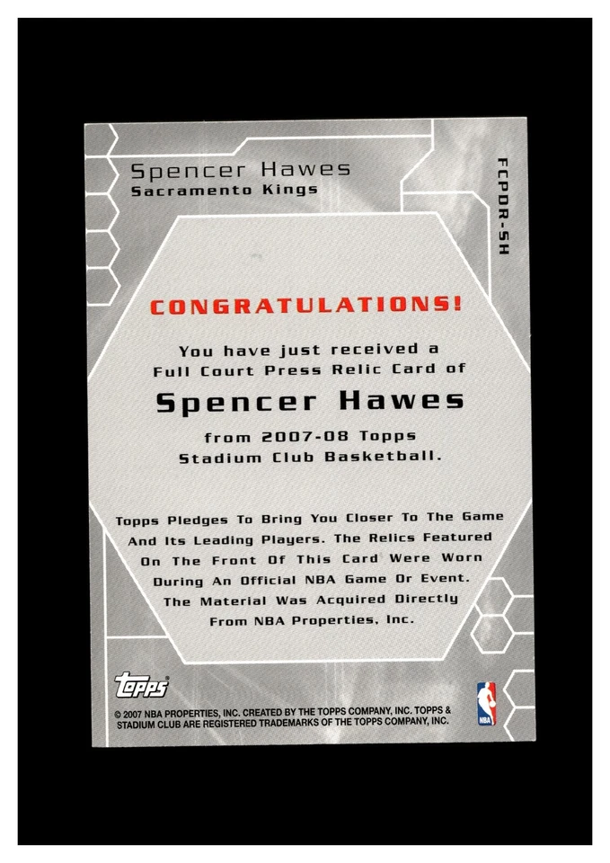 2007-08 Topps Stadium Club Full Court Press Relics Dual Spencer Hawes RC 152/199 - Image 2 of 2