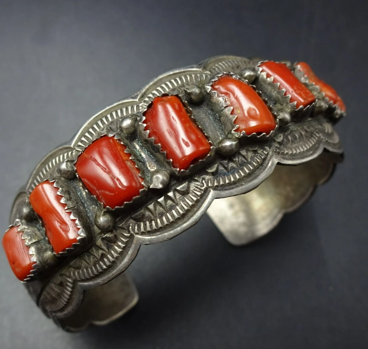 Wilbert Benally NAVAJO Sterling Silver RED MEDITERRANEAN CORAL