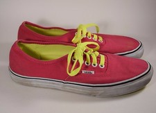 Vans Authentic Canvas Sneakers Shoes Hot Pink w/ Neon Laces Women's 8.5 Men's 7