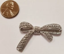 Vintage Unset Rhinestone Bow Ribbon Silver Plate 41mm Finding - DIY Jewelry E229