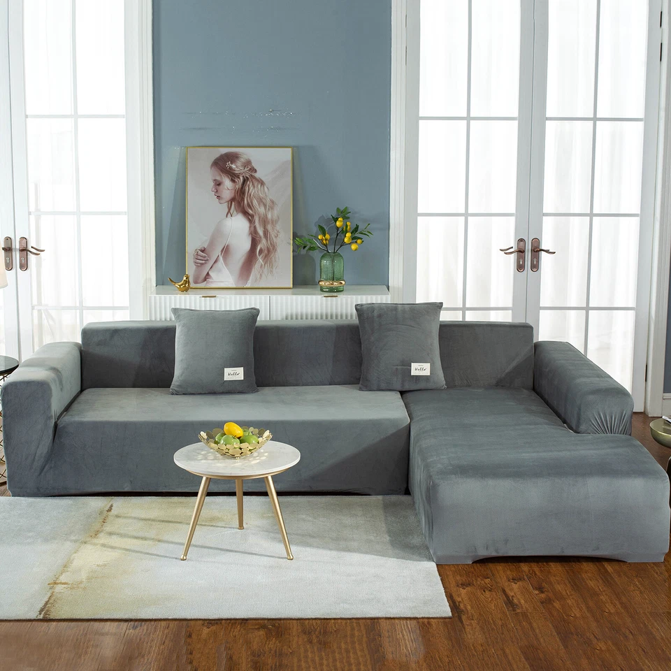 Samt Sofabezug Stretch Sofahusse Abdeckung für 1/2/3/4 Sitzer & L Form Ecksofa - Bild 3 von 4