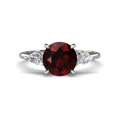Red Garnet Hidden Halo accented Lab Gr Diamond Eng Ring 14K Gold JP:349968