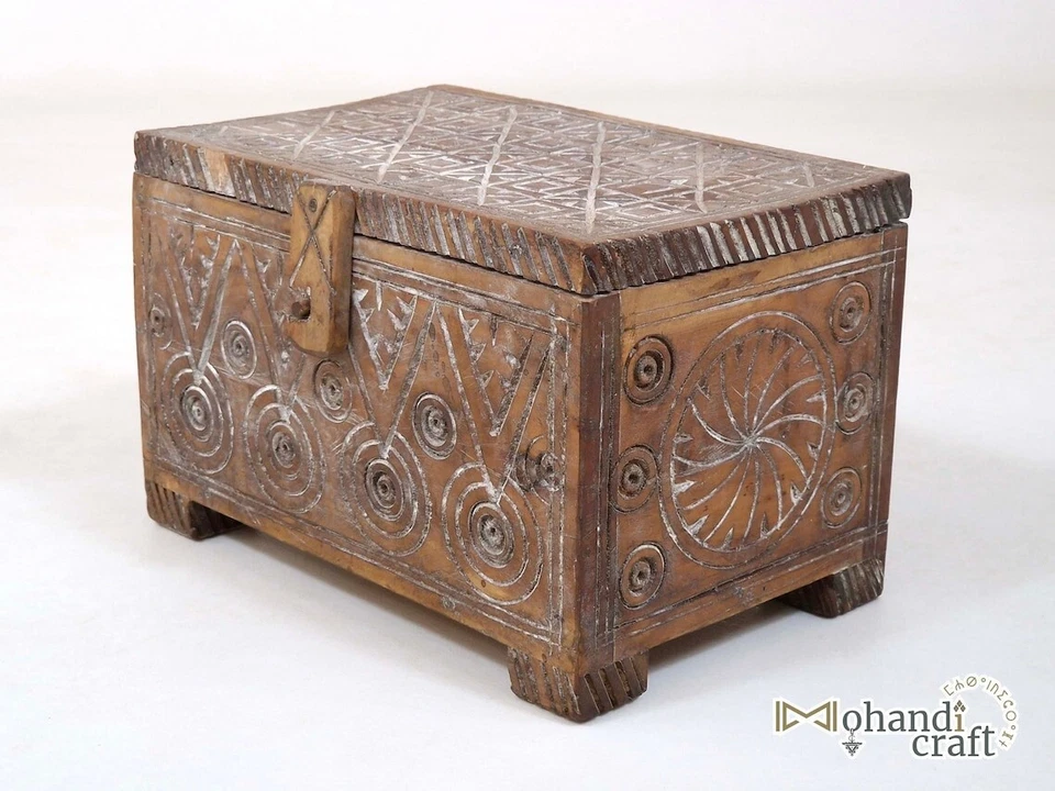 ВИНТАЖНАЯ ДЕРЕВЯННАЯ ШКАТУЛКА — антикварная коробка для хранения ручной работы — марокканский деревянный декор - Изображение 3 из 4