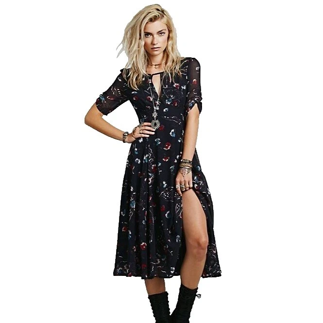 Vestidos casuais Free People Poliéster Midi