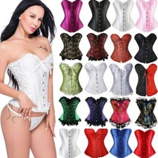 Women Waist Trainer Overbust Corset Burlesque Basque Tops Lace Up Costume Boned