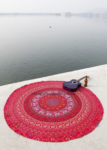 Tapis rond Mandala Noir en coton, 145 cm