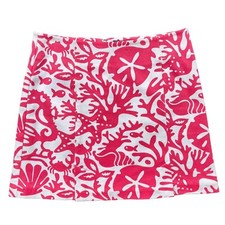 Vineyard Vines Womens Skirt Sz 2 Shell Sea Life Pink White Crab Starfish Stretch
