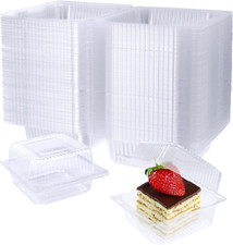 100 Clear Plastic Hinged Food Containers with Lids for Takeout and Desserts