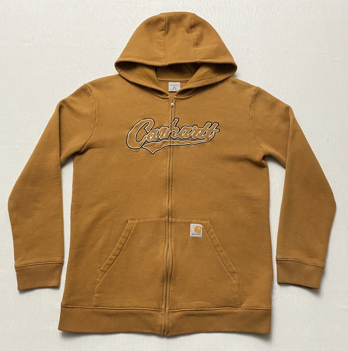 Carhartt Boy s Hoodie Full Zip Embroidered Jersey Mustard Color Size Large