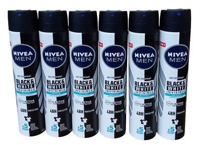 Nivea Men Antiperspirant  Spray Deo Black & White Invisible Active (6 Pack)