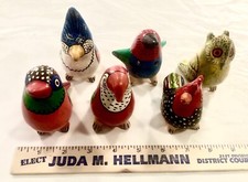 Lot Of 6 Mexican Folk Art Handmade Pottery Clay Bird Whistle 2 Hole Ocarina