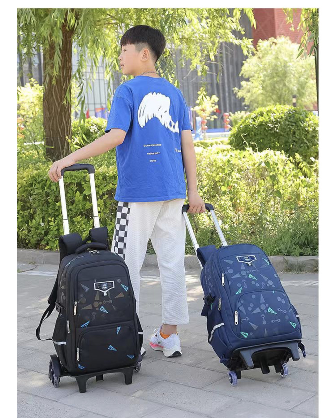 Boy/Girl 6-Wheel Rolling 18-inch School Backpack 3 in 1 trolley Carry-on Luggage
