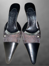 Auth Chanel New Travel Line Pumps Mules CoCo Mark Sandals Black Brown US 5 1/2