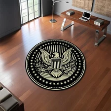 Black American Eagle Round Rug for Office Nonslip Washable Carpet Patriot Mat