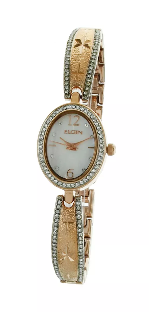 Elgin Women s Oval Face with 150 Crystals Half Bangle Rose Tone