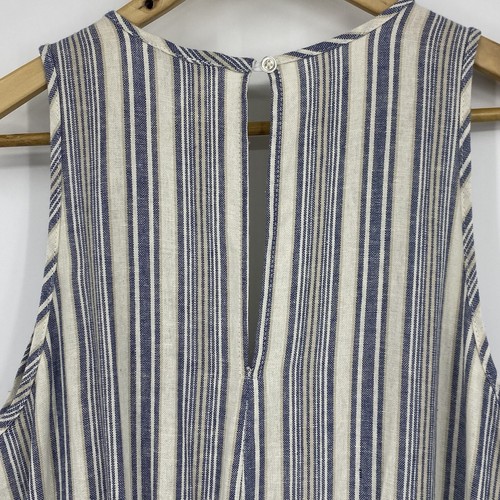 Drew Anthro Womens Sleeveless Linen Blend Crop Jumpsuit Cream Blue Striped Sz S - Picture 5 of 7
