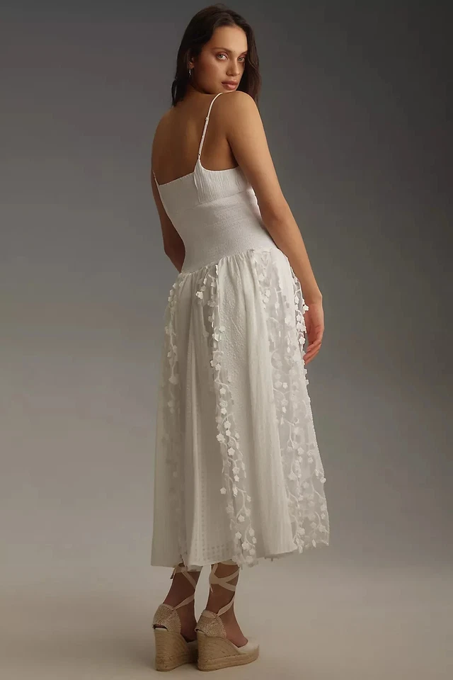 Anthropologie Maeve Sleeveless Embellished Smocked Midi Dress Size XS White - Image 3 of 4