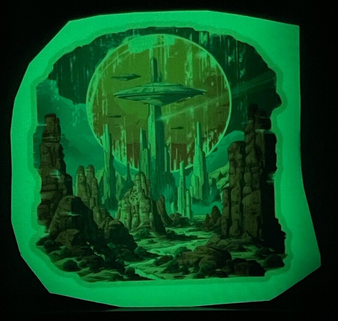 Alien UFO Abduction Sticker Glow in the Dark Vinyl Decal Sci-Fi Laptop Wall
