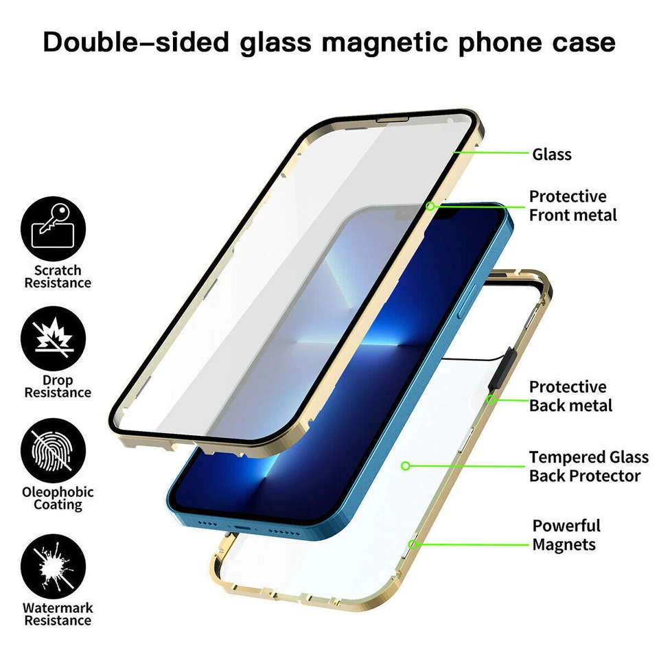 Funda Magnética Cristal Doble Pantalla Para iPhone 15 Pro Max 14 13 12 11 XS 8 7 Plus Foto 4 de 4