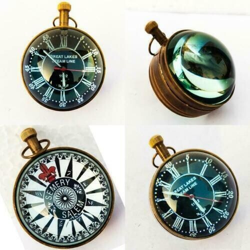 Antique Vintage table top brass clock desk top globe collectible decorative item - 第 1/4 張圖片