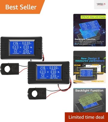 Compact AC Digital Power Monitor - 2-Piece Meter Set with User-Friendly Controls