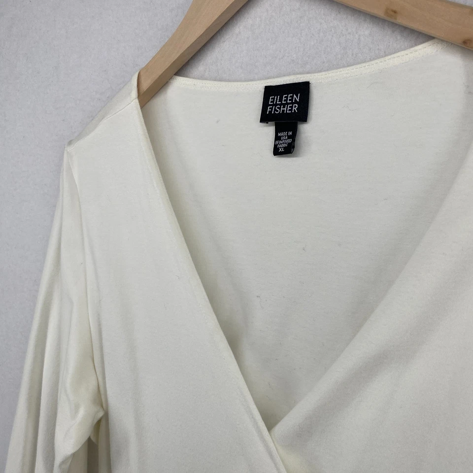 Top EILEEN FISHER XL Algodón Elástico Balletcore Envolvente Corbata Blanco EE. UU. De Colección Foto 2 de 4