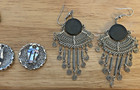 Lot (4) Vintage Earrings:Turquoise, Hand-painted Navajo Wireworks, Jade(?) — photo 7
