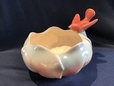 Vintage Royal Copley Bird Bath Planter Round Scalloped Rim Pink Blue Vintage 6in