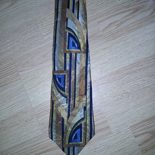 CONTE DI MILANO Men's 100% Silk XL 66" Necktie Designer GEOMETRIC Blue/White EUC