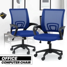 2Pcs Adjustable Height Computer Home Office Ergonomic Desk Mesh Chair Navy Blue