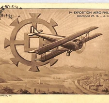 FRANCE FIRST AERO EXPO Postcard AVIATION ART Mulhouse 1932 ORPHANS Stamps PZ276