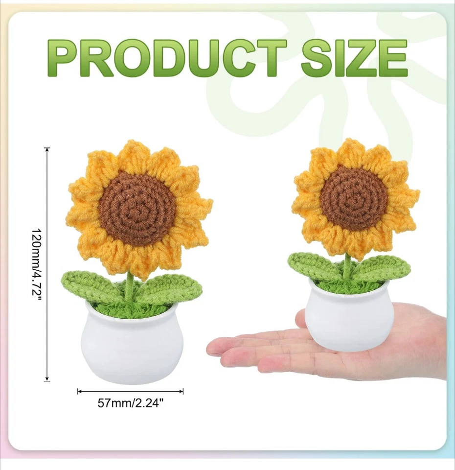 1件装钩针花针织向日葵盆黄色 — 第 2/3 张图片