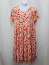 Cuddl Duds Floral Knit Midi Dress Womens 1X Pink Tiered Comfort Code Plus W12