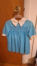 Vintage Blue Hand Smocked Dress with Peter Pan Collar - Polly Flinders Size 3T