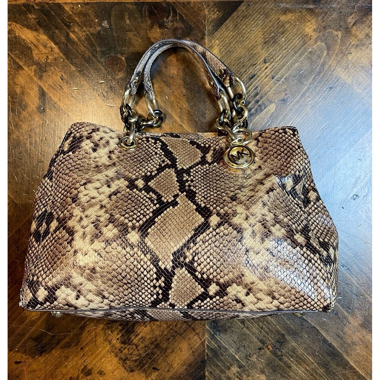 Michael Kors Cynthia Medium Brown Python Embossed… - image 1