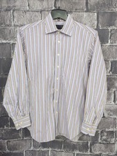 Scott Barber Shirt Mens L Multicolor Button Up Striped Cotton Long Sl Pocket EUC