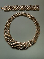 Vintage Dressing Chunky Gold Tone 80s Collar Necklace With Matching Bracelet