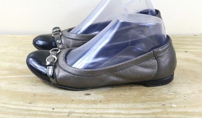 AGL Attilio Giusti Leombruni Shoes 36.5 Monika Pewter Black Cap Toe Ballet Flats