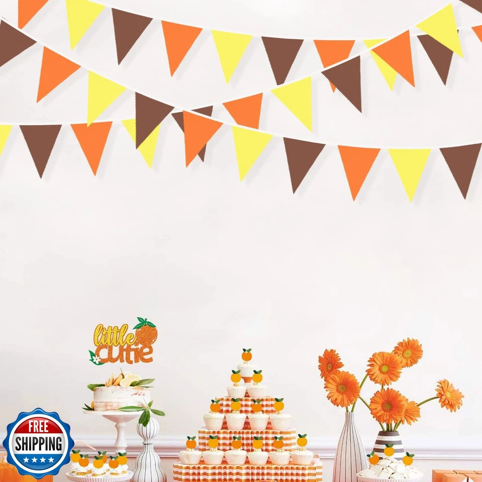 Banderín de otoño naranja amarillo marrón 32 pies tela triángulo bandera Bunting Gar Foto 3 de 4