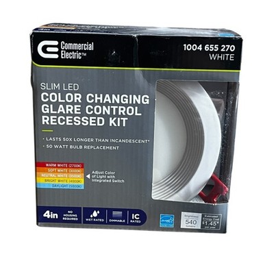 Commercial Electric Slim LED Color Changing Glare Control Recessed Kit 4in White