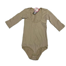 Womens Shapewear Bodysuit M Nude Scoop Neck 3/4 Sleeve Hook Eye Closure Firming