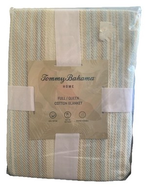 TOMMY BAHAMA Home  STRIPE DUNE FULL QUEEN BLANKET Cotton Soft Washable