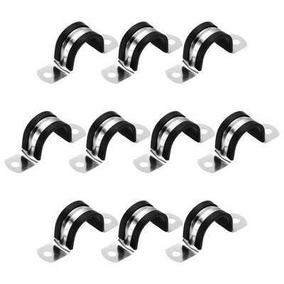 10pcs Hose Clamp 1'' (25mm) Stainless Steel Cable Clamp with Rubber Strip
