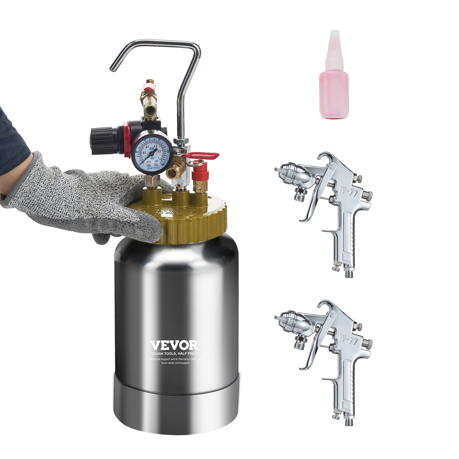 VEVOR 2L/0.5gal Spray Paint Pressure Pot Tank 1.8mm Nozzle Spray Gun Hoses Kit