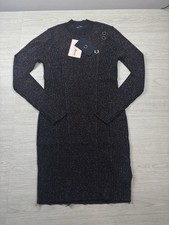 Fred Perry Amy Winehouse Metallic Ribbed Dress Black Size 12 Bean New With Tags