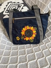 Chala Venture Mini Carryall Tote Crossbody RFID Nylon SUNFLOWER Bag Navy Blue 