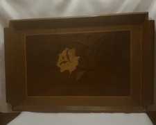 Vintage Inlaid Wood Serving Tray &ndash; Floral Marquetry Design,Mid-Century, 20 X 12