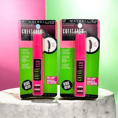 LOT of 2X Maybelline Great Lash CURVED BRUSH Mascara 120 Blackest Black | SEALED